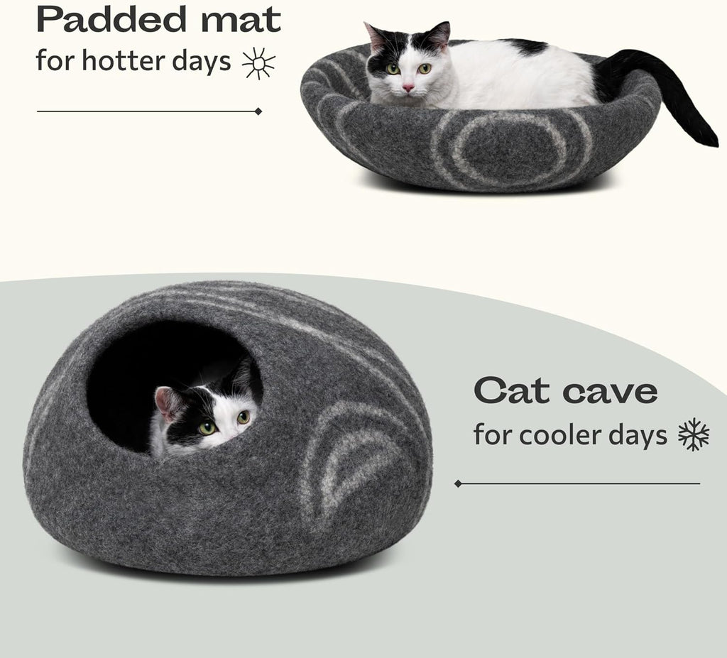 Cat Cave – Premium Felt Cat Enclosure for Indoor Cats, Handmade Merino Wool (Dark Grey, Medium)