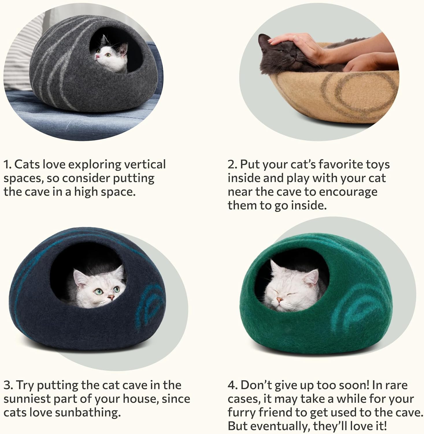 Cat Cave – Premium Felt Cat Enclosure for Indoor Cats, Handmade Merino Wool (Dark Grey, Medium)