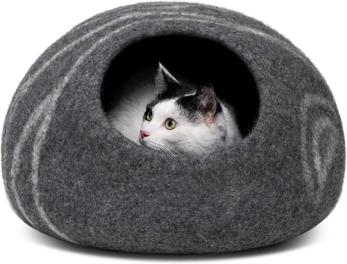 Cat Cave – Premium Felt Cat Enclosure for Indoor Cats, Handmade Merino Wool (Dark Grey, Medium)