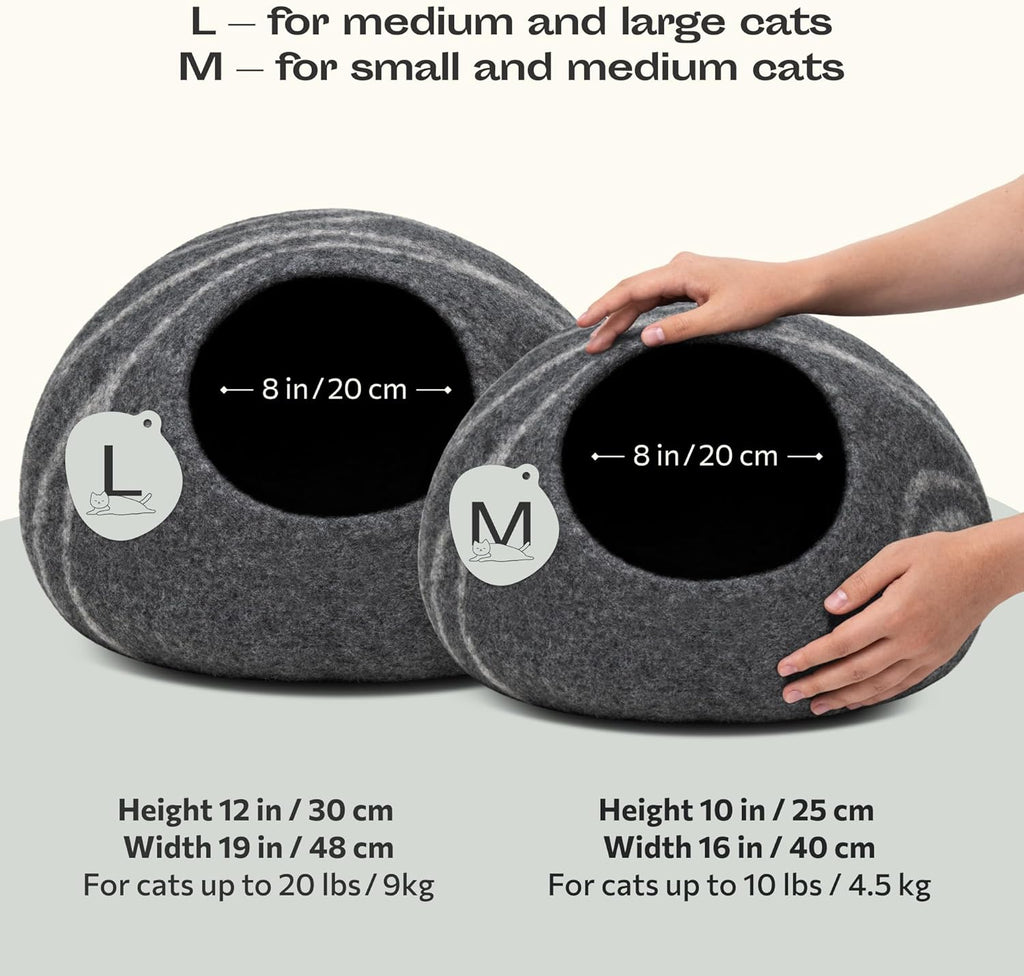 Cat Cave – Premium Felt Cat Enclosure for Indoor Cats, Handmade Merino Wool (Dark Grey, Medium)