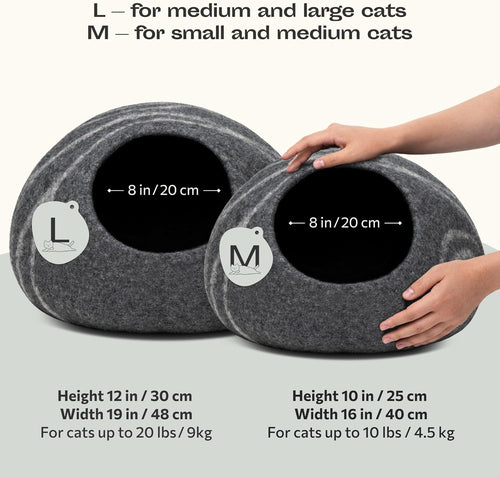 Cat Cave – Premium Felt Cat Enclosure for Indoor Cats, Handmade Merino Wool (Dark Grey, Medium)